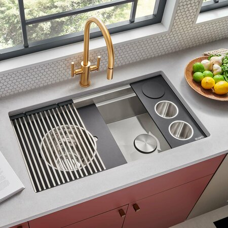 RUVATI 33-inch Workstation Two-Tiered Ledge Kitchen Sink Undermount 16 Gauge Stainless Steel RVH8224